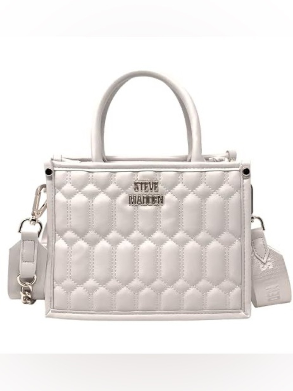 Steve Madden Cream Quilted Top-Handle Small Tote